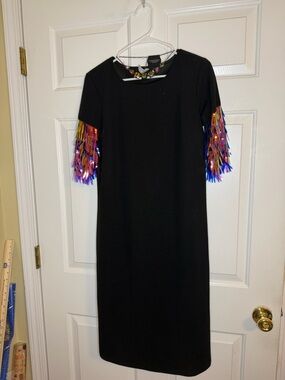 Touch me brand black dress with sequined arms, sz. Med with jewelry set